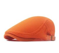 Men Breathable Mesh Summer Hat Newsboy Beret Cap Cabbie Flat Cap Spoon Sports Hat (Orange, One Size)