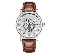 Men Business Luxury Fashion Gents Quartz Watch Men Bottom Hollow Imitation Mechanical Watch Men Belt Watch to My Son Watch (Silver, One Size)