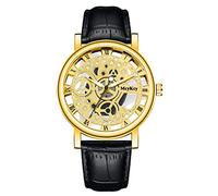 Men Business Luxury Fashion Gents Quartz Watch Men Bottom Hollow Imitation Mechanical Watch Men Belt Watch to My Son Watch (Gold, One Size)