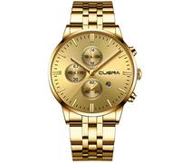 Men Business Luxury Fashion Gents Quartz Watch Stainless Steel Band Waterproof Solar Power Watch (D, One Size)