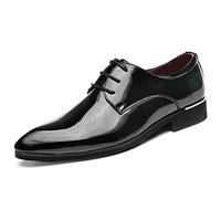 Men Business Shoes Dress Pointed Toe Floral Patent Leather Lace Up Oxford