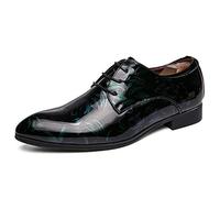 Men Business Shoes Dress Pointed Toe Floral Patent Leather Lace up Oxford