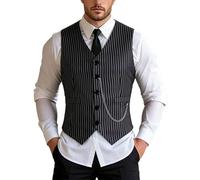 Men Business Suit Vest, Formal Dress Tuxedo Waistcoat, Sleeveless Pinstripe Single Breasted Button V Collar Viking Waistcoat, Lightweight Solid Color Casual Gothic Victorian Shirt Top