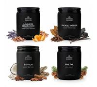 Men Candles Set - 4 x 227g: 180 Hrs Burn Time - Soy Candles in Gift Box & Protective Shipper - Men Candle Set x 4 - Cedarwood & Lavender/Bay Rum/Pine Tar/Smoke & Vanilla by Spotless Leopard
