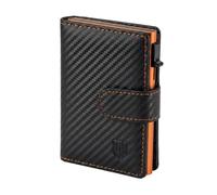 Men Card Holder Wallet Leather Wallets RFID Blocking Slim Minimalist Wallet, Pop Up Credit Card Holder with Coin Pocket, ID Window, Banknote Compartmen, Hold up to 11 Cards, Snap Closure(CarbonOrange)