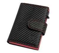 Men Card Holder Wallet Leather Wallets RFID Blocking Slim Minimalist Wallet, Pop Up Credit Card Holder with Coin Pocket, ID Window, Banknote Compartmen, Hold up to 11 Cards, Snap Closure(CarbonRed)