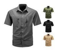 Men Cargo Shirts UK Sale Clearance Man Front Zip Pockets Shirt Short Sleeve Tops Button Down Shirts Lapel Blouse Hiking Shirts Loose Fit Casual Tees Outdoor Tactical Shirt Ripstop Tactical Shirts