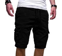 Men Cargo Shorts Drawstring Knee Length Cargo Pants with Multi-Pockets Summer Casual Elastic Waist Short Solid Plus Size Shorts Straight Leg Half Trousers Gym Office Running Workout S-5XL