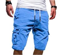 Men Cargo Shorts Drawstring Knee Length Cargo Pants with Multi-Pockets Summer Casual Elastic Waist Short Solid Plus Size Shorts Straight Leg Half Trousers Gym Office Running Workout S-5XL