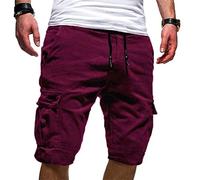 Men Cargo Shorts Drawstring Knee Length Cargo Pants with Multi-Pockets Summer Casual Elastic Waist Short Solid Plus Size Shorts Straight Leg Half Trousers Gym Office Running Workout S-5XL