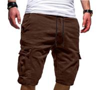 Men Cargo Shorts Drawstring Knee Length Cargo Pants with Multi-Pockets Summer Casual Elastic Waist Short Solid Plus Size Shorts Straight Leg Half Trousers Gym Office Running Workout S-5XL
