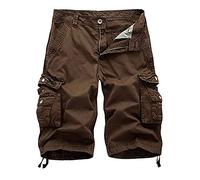 Men Cargo Shorts Military Work Shorts Multi Pockets Lightweight 3/4 Length Hiking Walking Short Durable Workwear Comfy Baggy Combat Trousers Outdoor Sport Jogging Short Summer Half Pants Coffee