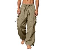 Men Cargo Trousers Straight Leg Combat Work Trousers Loose Fit Track Pants | Lightweight Quick Dry Hiking Trouser Drawstring High Waist Cargo Joggers Baggy Tracksuit Bottoms Parachute Pant with Pockets