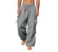 Men Cargo Trousers Straight Leg Combat Work Trousers Loose Fit Track Pants | Lightweight Quick Dry Hiking Trouser Drawstring High Waist Cargo Joggers Baggy Tracksuit Bottoms Parachute Pant with Pockets