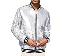 Men Carnival Sequin Striped Disco Night Club Party Carnival Costume 70s Disco Party Glitter Blazer Metallic (Silver M)