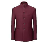 Men Casual Blazers Chinese Style Slim Fit Wild Suit Business Dress Blazer Chinese Tunic Suit Burgundy M
