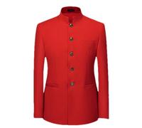 Men Casual Blazers Chinese Style Slim Fit Wild Suit Business Dress Blazer Chinese Tunic Suit Red M