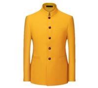 Men Casual Blazers Chinese Style Slim Fit Wild Suit Business Dress Blazer Chinese Tunic Suit Yellow M