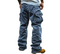 Men Casual Corduroy Pants Cargo for Men's Mid-rise Solid Color with Multi Pockets Retro Style Long Trousers Vintage Pocket Sky Blue XXL