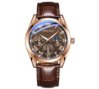 Men Casual Leather Analog Quartz Watch Ms. Wristwatch Clock Business Date Casual Watch Grb200-1a9 (Brown, One Size)