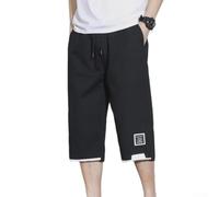 Men Casual Loose Seven Foot Pants Sporty Straight Leg Trousers Plus Size Summer Lightweight Polyester Capri Bottoms For Walking Gray(XL Black)