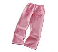 Men Casual Loose Straight Pants Featuring Irregular Printed Design For Streetwear Y2k Style For Versatile Full Length Trousers Made Of Stretchy Polyester Blend Suitable For Four Seasons Wear(XL Pink)