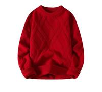 Men Casual Round Neck Knitted Sweater Long Sleeve Plaid Thick Warm Pullovers Sweaters Red Asia M(165cm-50kg)