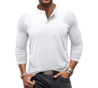 Men Casual Shirt Lightweight Breathable Long Sleeve Shirt Round Neck with Buttons Men Basic Shirt Spring Summer Retro Shirt Classic All-Match Men Solid Colour Shirt K-White1 3XL