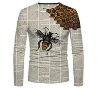 Men Casual Shirt Slim Fit Crew Neck Modern Men Long Sleeves T-Shirt Urban Street Style 3D Honeycomb Prints Men Basic T-Shirt Spring Autumn All-Match Men Sport Shirt A01 S