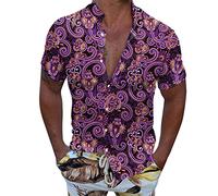 Men Casual Short Sleeve Spring Summer Turndown Neck 3D Printed Shirts Fashion Top Blouse Shirts Polyester Tops for Men UK Olive Green Blouse Gifts for Teachers Work Mens Clothing Sale Clearance UK
