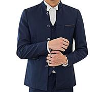 Men Casual Suit Blazer Jackets Stand Collar Business Sport Coats Jacket Slim Fit Button Solid Chinese Tunic Suits Prom, Blue, M