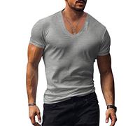 Men Casual T-Shirt V-Neck Short Sleeve Basic T-Shirt Simplicity Comfortable Men Solid Color T-Shirt Loose Breathable Sport T-Shirt Summer All-Match Men Running Shirt G-Light Grey M