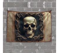 Men Cave Decor Dark Framed Skull with Twisted Vines and Blood Stains Tapestry Funny Bedroom Decor Beer Decorations for Man Cave(100X150CM)