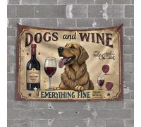 Men Cave Decor Golden Retriever Enjoying Wine: A Classic Pairing for Relaxation Tapestry Funny Bedroom Decor Beer Decorations for Man Cave(75X100CM)