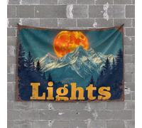 Men Cave Decor Mountain Peaks Illuminated By A Fiery Full Moon Tapestry Funny Bedroom Decor Beer Decorations for Man Cave(100X150CM)