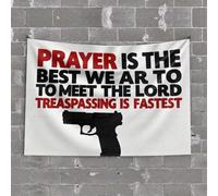 Men Cave Decor Prayer Vs. Trespassing: A Bold Statement Tapestry Tapestry For Wall Funny Outdoor Decor(75X100CM)