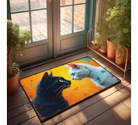 Men Cave Decor Two Cats Facing Each Other On A Vibrant Orange Background Doormat Spring Welcome Mats Outdoor Man Cave Decorations(50X80CM)
