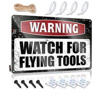 Men Cave Decor Warning Watch For Flying Tools Tin Sign Cave Man Bar Funny Kitchen Retro Metal Tin Sign(30X40CM)