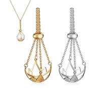 Men Chains Women Jewelry 2 Pieces Crystal Holder Necklaces Pearl Cage Pendants Crystal Stone Holder Necklaces Adjustable Pearl Cage Pendants For DIY Necklace Jewelry Making