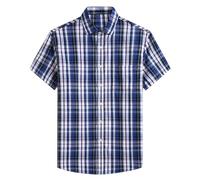 Men Checked Shirts Short Sleeve Casual Shirt UK Sale Clearance Man Cotton Plaid Shirts Button Down Dress Shirt Business Office Formal Shirts Summer Basic Tees Casual Blouse Work Shirts with Pocket