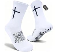 Men Christian Grip Socks for Soccer Sports Daily,Cross Socks with Anti-Slip Design, Ideal for Religious Gifts, 2pcs Joshua 1:9, One size