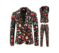 Men Christmas 3 Piece Business Suit Single Breasted Jacket Blazer with Vest Pants Xmas Party Funny Tuxedo Outfits