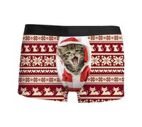 Men Christmas 3D Printed Stretch Underwear Mid Waist Trunks Breathable Soft Fabric Comfortable Lightweight Elastic Briefs Fashion Base Layer Festive Novelty Underpants For Men (M) Wine
