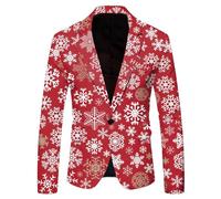 Men Christmas Blazer Men'S Fitted Christmas, One Button Blazer, Xmas, Suit Jacket With Snowflake Motif Santa Claus Print Pocket Lapel Button Suit White