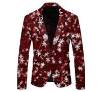 Men Christmas Blazer Men'S Fitted Christmas, One Button Blazer, Xmas, Suit Jacket With Snowflake Motif Santa Claus Print Pocket Lapel Button Suit Red