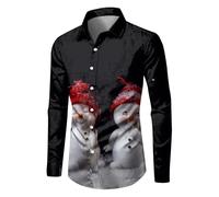 Men Christmas Hawaiian Floral Shirt Button Down Shirt Santa Claus Snow Funny Printed Short Sleeve Work Blouse Tops for Men UK Party Holiday Christmas Tree New Year Carol Tee Shirt Lightweight Jumper L