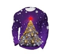 Men Christmas Jumper Christmas Tree 3D Printed Sweatshirts Ugly Xmas Pullover Long Sleeve Tops Tshirts Fall Winter Xmas Sweater Loose Fit Blouse Comfortable Shirt Funny Novelty Clothing Plus Size