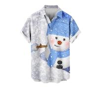 Men Christmas Snowman Shirt UK Deals Xmas Hawaiian Shirt Button Down Shirts Short Sleeve Tops 3D Print Lapel Shirt Casual Cotton Tshirt Soft Comfortable T Shirt Christmas Vacation Novelty Gift