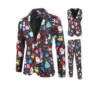 Men Christmas Suit Snow Falke Santa Print Blazer Jacket and Pants 2 Piece Tuxedo Suits Regular Fun Ugly Xmas Costume (D-04, XL)