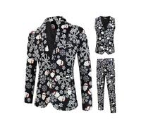 Men Christmas Suit Snow Falke Santa Print Blazer Jacket and Pants 2 Piece Tuxedo Suits Regular Fun Ugly Xmas Costume (E-01, XXL)
